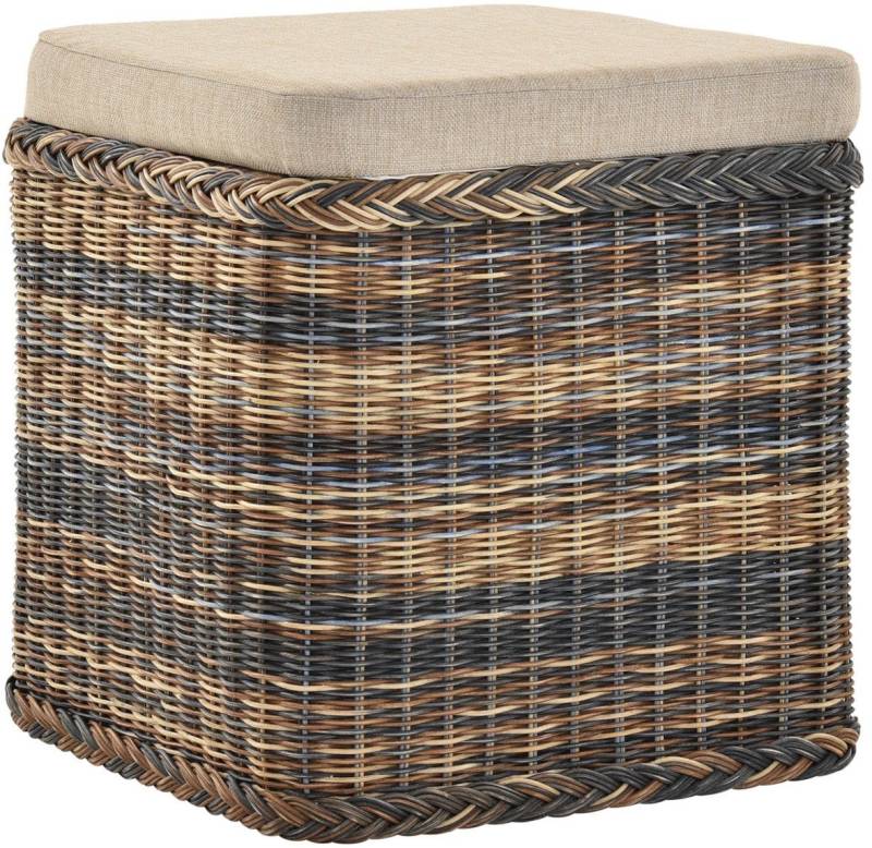 Krines Home Sitztruhe Rattan Wäschekorb Quadratisch Wäschetruhe Sitz gepolstert Flur-Bank, Aufbewahrungsbox mit Deckel Bad-Hocker Sitzhocker Wäschesammler von Krines Home