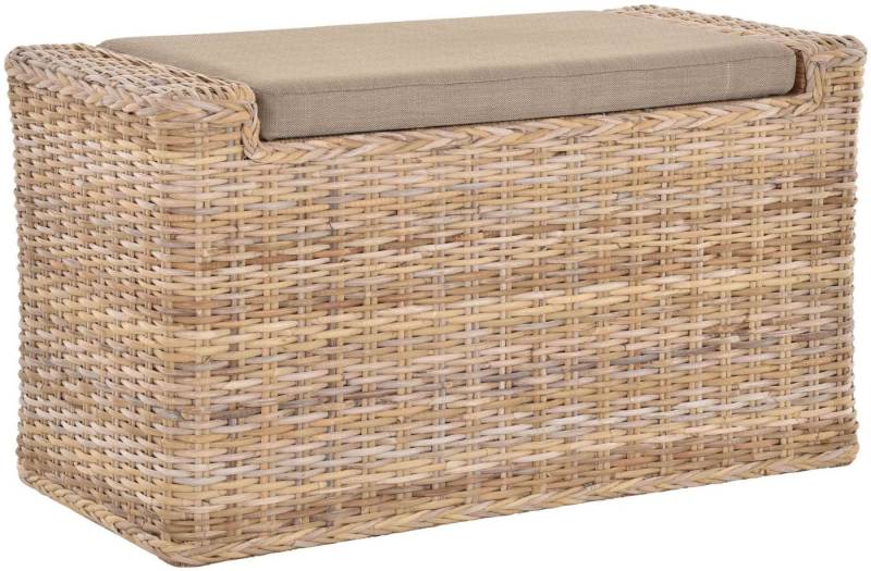 Krines Home Sitztruhe Rattan Wäschetruhe Sitzbank mit Stauraum Wäschesortierer 3 Fächer, mit Deckel von Krines Home