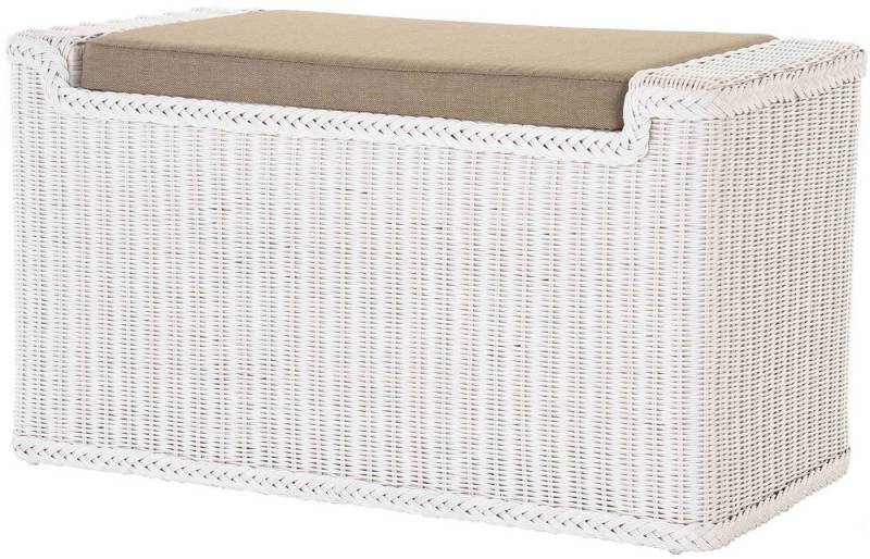 Krines Home Sitztruhe Rattan Wäschetruhe Sitzbank mit Stauraum Wäschesortierer 3 Fächer, mit Deckel von Krines Home