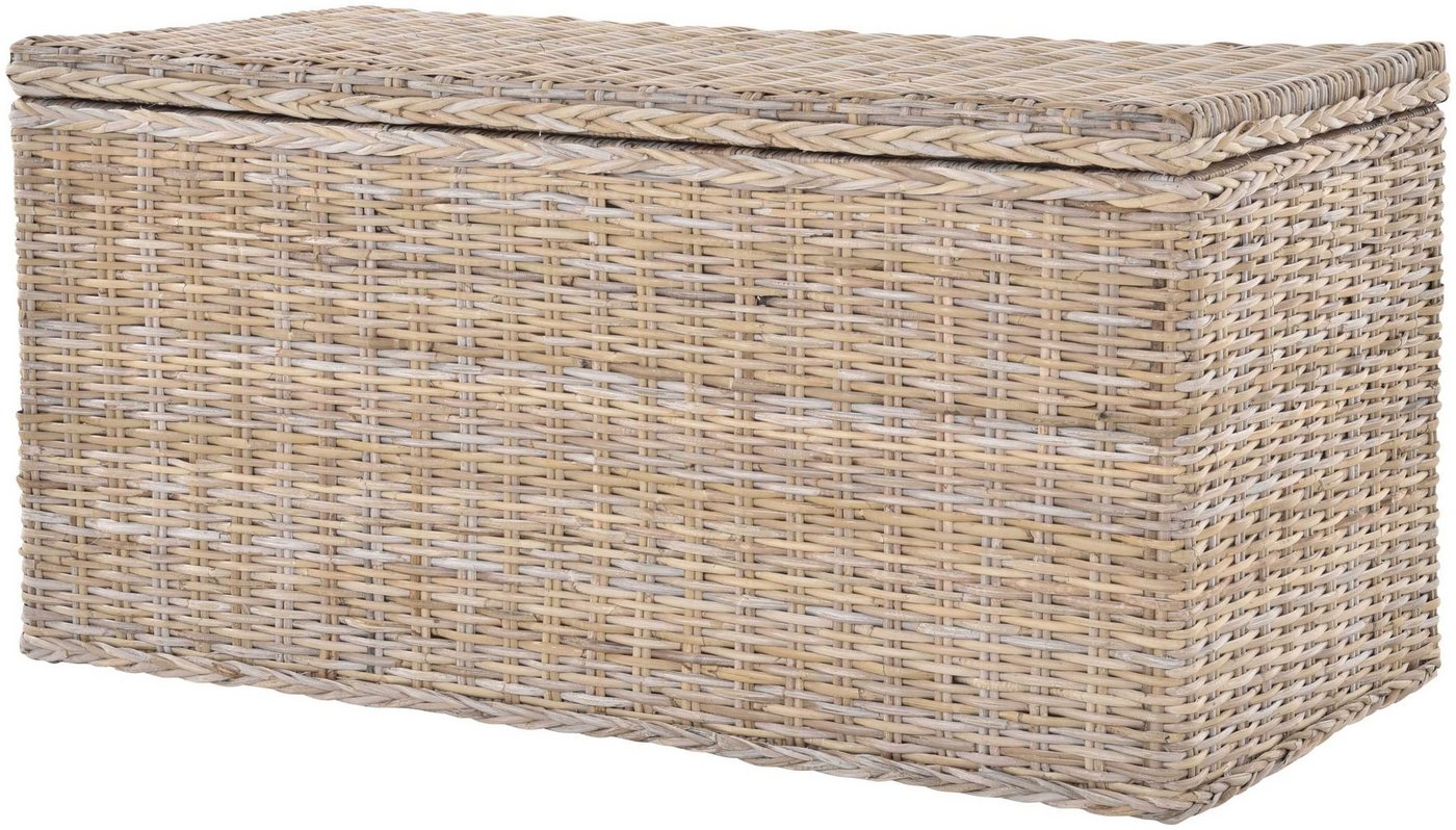 Krines Home Wäschetruhe Rattantruhe Groß Deckel Natur Rattan Truhe Aufbewahrung XL 100x50x50, Große Truhe mit viel Stauraum von Krines Home