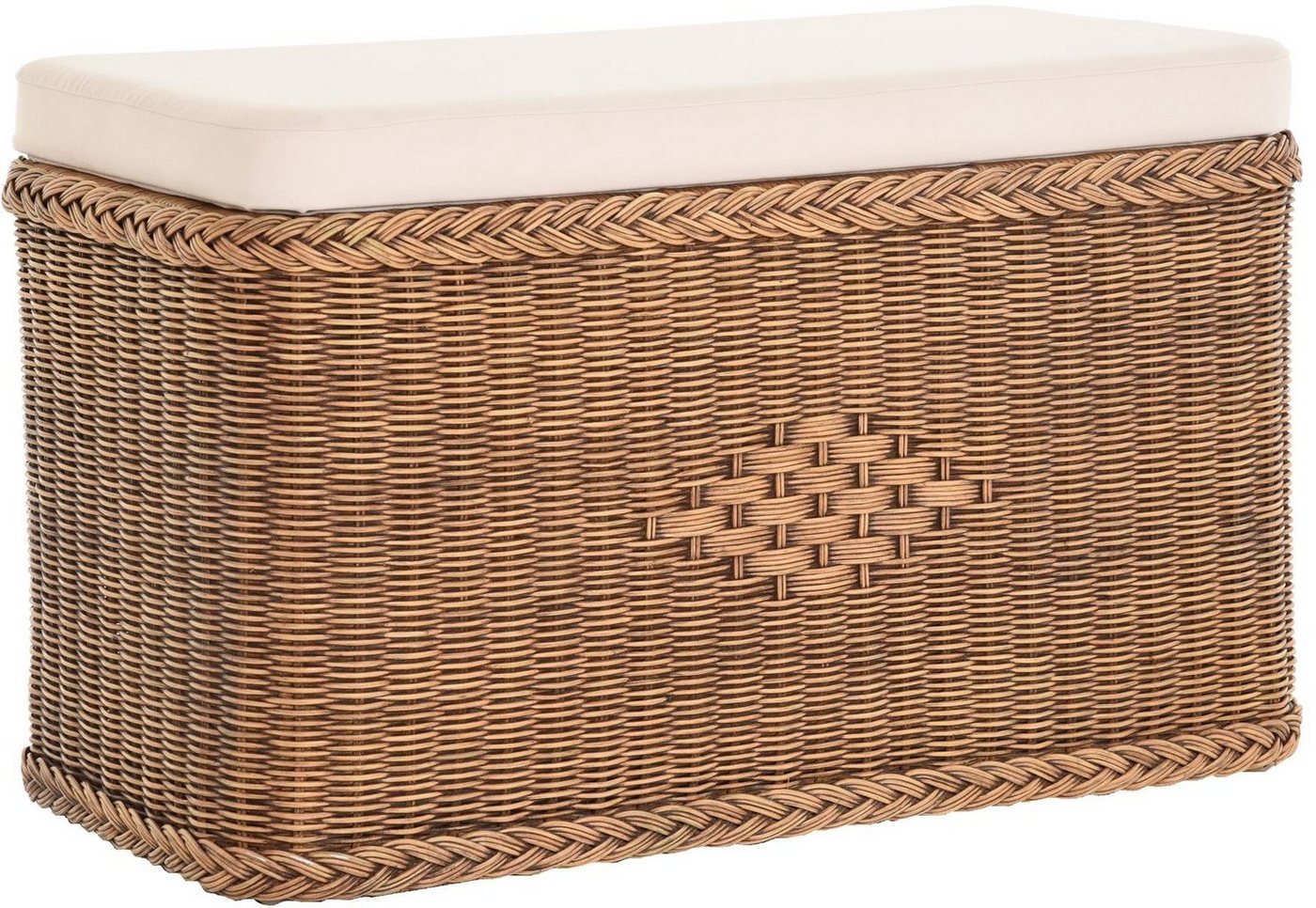 Krines Home Wäschetruhe Rechteckige Truhe Sitztruhe gepolstert mit Deckel Natur-Rattan (Wäschebox mit Inlett), Sitzbank mit Stauraum von Krines Home