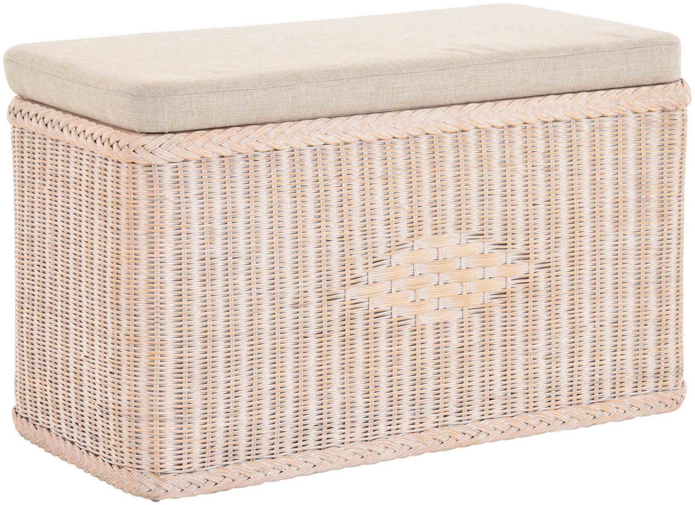 Krines Home Wäschetruhe Rechteckige Truhe Sitztruhe gepolstert mit Deckel Natur-Rattan (Wäschebox mit Inlett), Sitzbank mit Stauraum von Krines Home