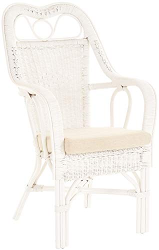 Krines Home Wintergarten Sessel Harry Armlehnsessel mit hoher Rückenlehne Rattansessel Wintergartensessel (Weiss) von Krines Home