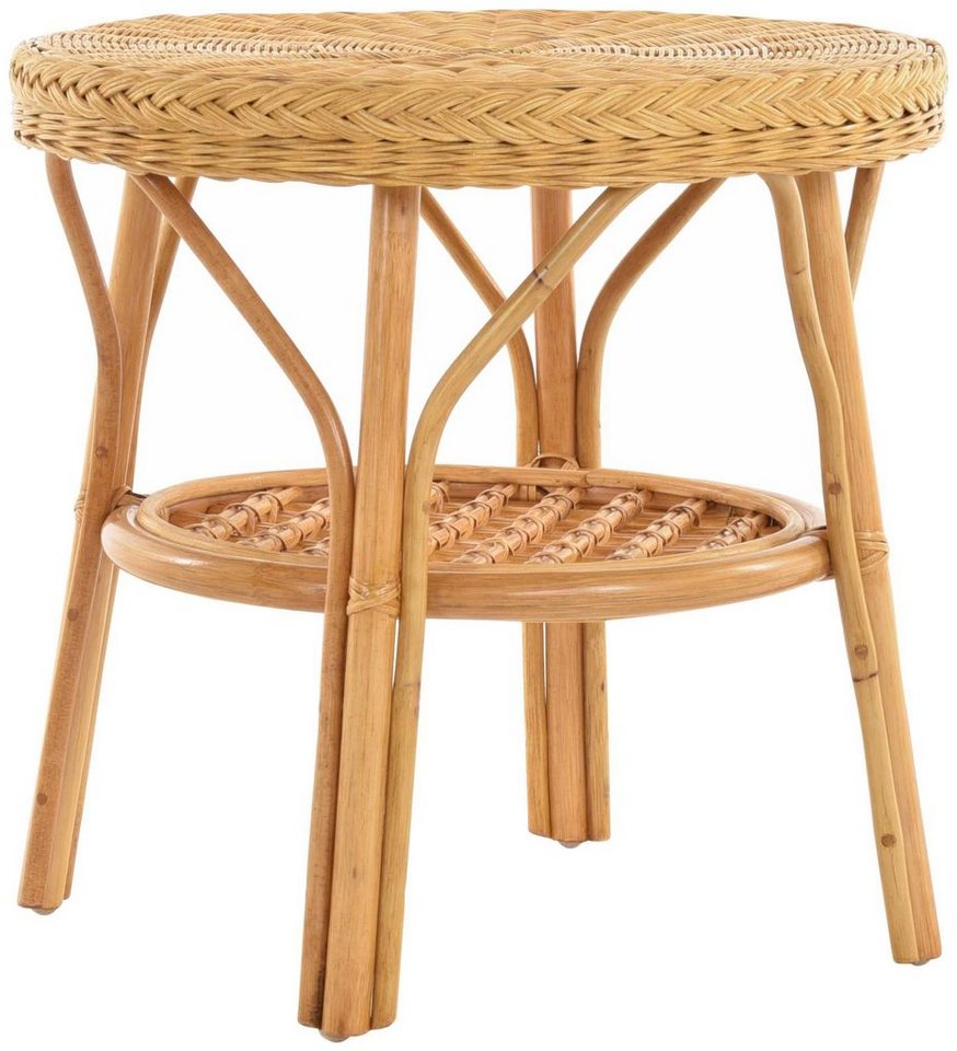 Krines Home Wohnzimmertisch Rattan Beistelltisch Rund Couchtisch Rattantisch für Wohnzimmer Tisch, mit Ablage von Krines Home