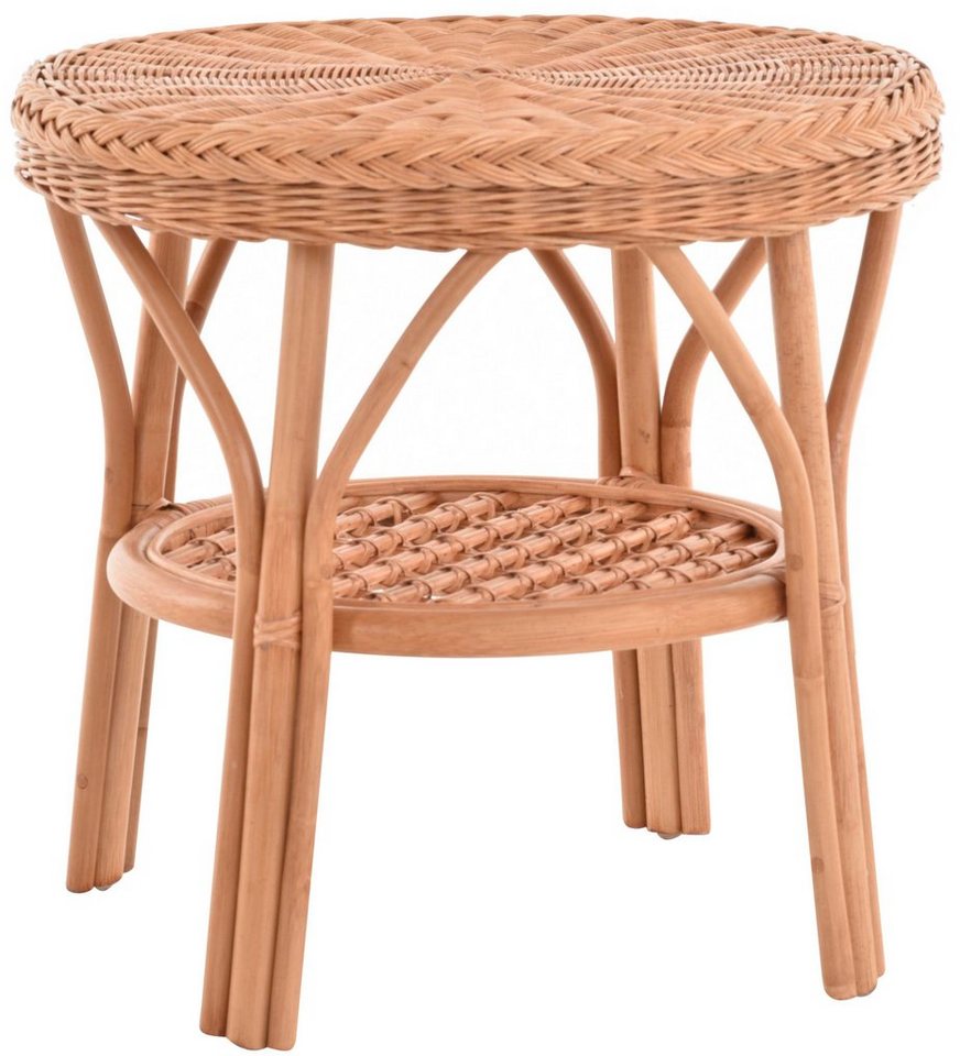 Krines Home Wohnzimmertisch Rattan Beistelltisch Rund Couchtisch Rattantisch für Wohnzimmer Tisch, mit Ablage von Krines Home