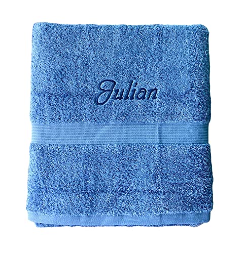 Krings Fashion Badetuch mit Namen oder Wunschbegriff Bestickt, 100cm x 150cm, Farbe Fjord, Stickfarbe wählbar, Premium-Qualität, 100% Baumwolle von Krings Fashion