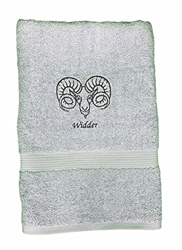 Krings Fashion Duschtuch mit Sternzeichen hochwertig Bestickt, 70 x 140cm 100% Baumwolle, Farbe Silber, Stickfarbe anthrazit, Motivauswahl - jetzt anpassen von Krings Fashion