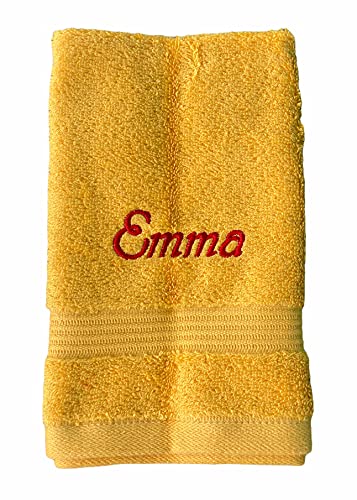Krings Fashion Gästehandtuch 30 x 50 cm - Namen nach Wunsch individuell anpassbar - Hochwertig Bestickt - 100% Baumwolle-Farbe gelb-Stickfarbe wählbar von Krings Fashion