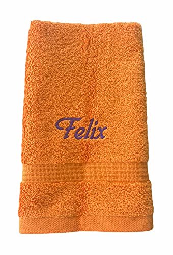Krings Fashion Gästehandtuch 30 x 50 cm - Namen nach Wunsch individuell anpassbar - Hochwertig Bestickt - 100% Baumwolle-Farbe orange-Stickfarbe wählbar von Krings Fashion