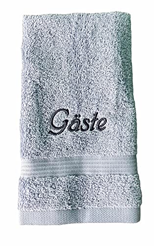 Krings Fashion Gästehandtuch 30 x 50 cm - Namen nach Wunsch individuell anpassbar - Hochwertig Bestickt - 100% Baumwolle-Farbe Silber-Stickfarbe wählbar von Krings Fashion