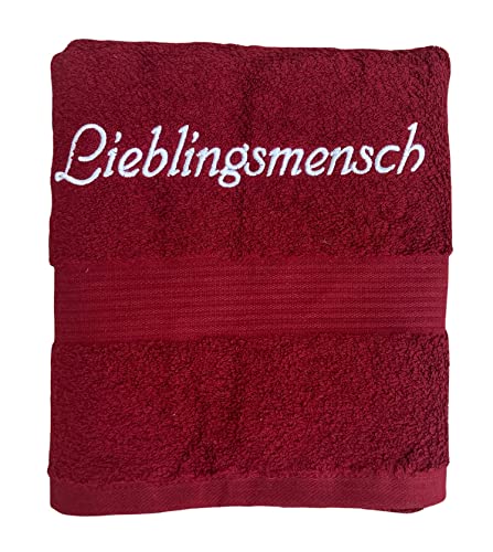 Krings Fashion Handtuch 50 x 100 cm - Lieblingsmensch - Hochwertig Bestickt - 100% Baumwolle - Einzigartiges Design - Farbe Dunkelrot - Stickfarbe weiß von Krings Fashion