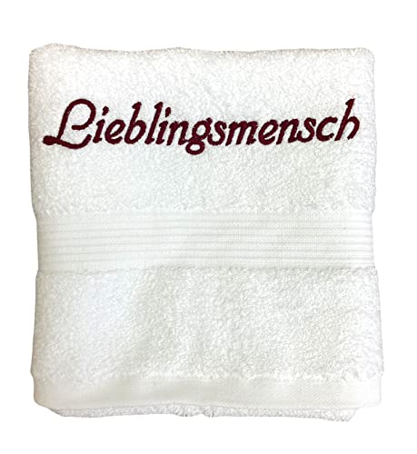 Krings Fashion Handtuch 50 x 100 cm - Lieblingsmensch - Hochwertig Bestickt - 100% Baumwolle - Farbe Weiß - Stickfarbe rot von Krings Fashion