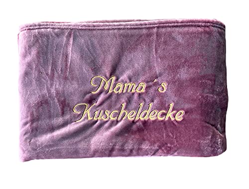 Krings Fashion Kuscheldecke XXL - 180 x 220 cm - Individuell anpassbar Bestickt mit Namen und Text - Hochwertige Decke - Tagesdecke - Farbe Altrosa - Stickfarbe wählbar von Krings Fashion