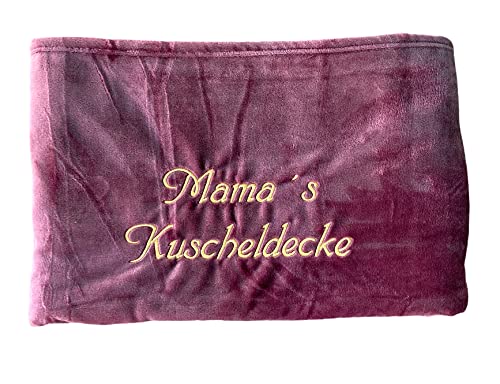 Krings Fashion Kuscheldecke XXL - 180 x 220 cm - Individuell anpassbar Bestickt mit Namen und Text - Hochwertige Decke - Tagesdecke - Farbe Beere - Stickfarbe wählbar von Krings Fashion