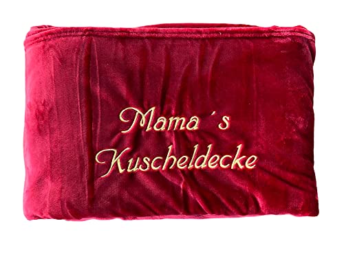 Krings Fashion Kuscheldecke XXL - 180 x 220 cm - Individuell anpassbar Bestickt mit Namen und Text - Hochwertige Decke - Tagesdecke - Farbe Rot - Stickfarbe wählbar von Krings Fashion
