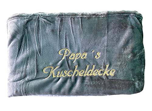 Krings Fashion Kuscheldecke XXL - 180 x 220 cm - Individuell anpassbar Bestickt mit Namen und Text - Hochwertige Decke - Tagesdecke - Farbe Silber - Stickfarbe wählbar von Krings Fashion
