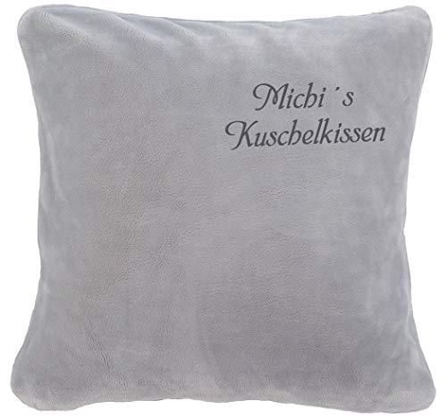 Krings Fashion Premium Kissen, Kuschelkissen - Namen nach Wunsch individuell anpassbar - Hochwertig Bestickt, 50 x 50 cm (Silbergrau) von Krings Fashion