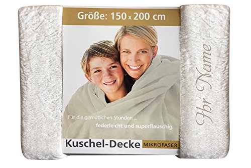 Krings Fashion Premium Kuscheldecke 150 x 200 cm - Individuell anpassbar mit Namen und Text - Hochwertige Decke aus 100 % Polyester - Tagesdecke-Farbe Creme -Stickfarbe wählbar von Krings Fashion
