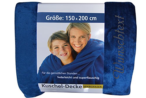 Krings Fashion Premium Kuscheldecke 150 x 200 cm - Individuell anpassbar mit Namen und Text - Hochwertige Decke aus 100 % Polyester - Tagesdecke-Farbe Marine -Stickfarbe wählbar von Krings Fashion