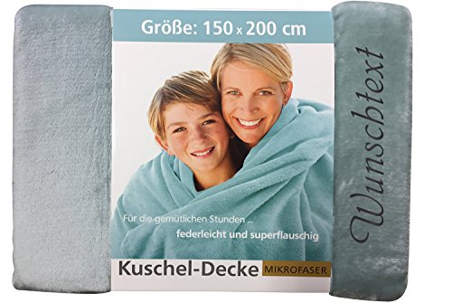 Krings Fashion Wohn- und Kuscheldecke 150 x 200 cm - Individuell anpassbar mit Namen und Text Bestickt - extra weiche hochwertige Decke - Farbe Aqua-personalisiertes Geschenk von Krings Fashion