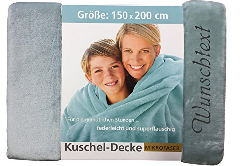 Krings Fashion Wohn- und Kuscheldecke 150 x 200 cm - Individuell anpassbar mit Namen und Text - extra weiche hochwertige Decke - Tagesdecke-Farbe Aqua-Stickfarbe wählbar von Krings Fashion