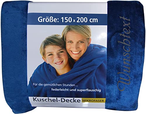 Krings Fashion Wohn- und Kuscheldecke 150 x 200 cm - Individuell anpassbar mit Namen und Text - extra weiche hochwertige Decke - Tagesdecke-Farbe Marine-Stickfarbe wählbar von Krings Fashion