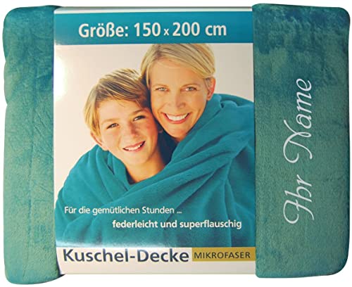 Krings Fashion Wohn- und Kuscheldecke 150 x 200 cm - Individuell anpassbar mit Namen und Text - extra weiche hochwertige Decke - Tagesdecke-Farbe Petrol-Stickfarbe wählbar von Krings Fashion