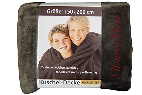 KringsFashion Premium Kuscheldecke 150 x 200 cm - Individuell anpassbar mit Namen und Text - Hochwertige Decke aus 100 % Polyester - Tagesdecke-Farbe Braun-Stickfarbe wählbar von Krings Fashion