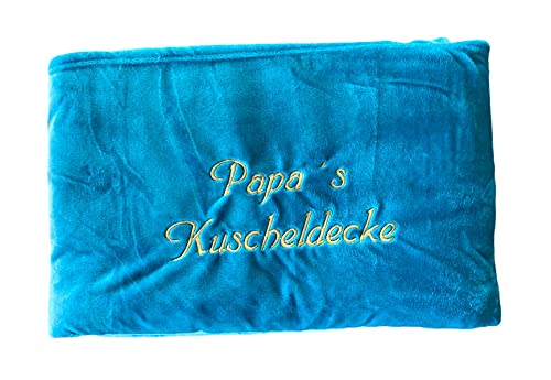 Krings Fashion Kuscheldecke XXL - 180 x 220 cm - Individuell anpassbar Bestickt mit Namen und Text - Hochwertige Decke - Tagesdecke - Farbe Petrol - Stickfarbe wählbar von Krings Fashion