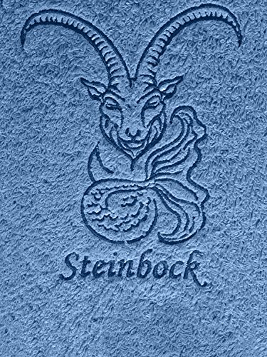 KringsFashion Duschtuch mit Sternzeichen 1 Steinbock (Geburtstag 22.12. - 20.01.), hochwertig Bestickt, 70x140cm, Farbe: Fjord/Blau, Stickfarbe Tierkreiszeichen: Blau von Krings Fashion