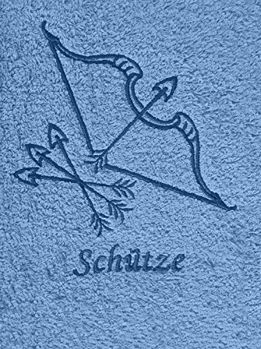 KringsFashion Duschtuch mit Sternzeichen 12 Schütze (Geburtstag 23.11. - 21.12.), hochwertig Bestickt, 70x140cm, Farbe: Fjord/Blau, Stickfarbe Tierkreiszeichen: Blau von KringsFashion