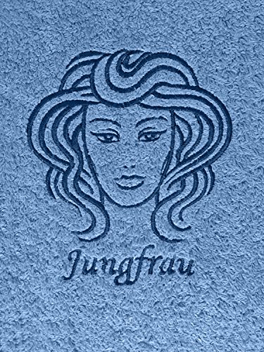 KringsFashion Duschtuch mit Sternzeichen 9 Jungfrau (Geburtstag 24.08. - 23.09.), hochwertig Bestickt, 70x140cm, Farbe: Fjord/Blau, Stickfarbe Tierkreiszeichen: Blau von KringsFashion