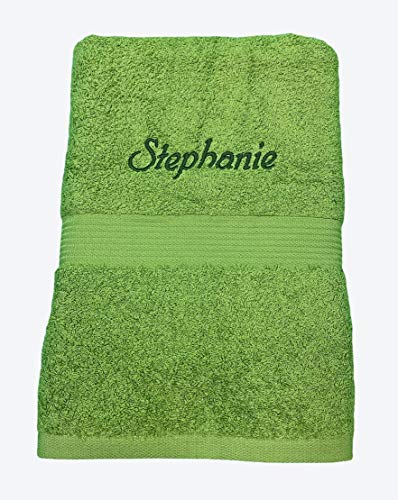 Krings Fashion Premium Duschtuch 70 x 140 cm - Namen nach Wunsch auswählbar - Hochwertig Besticktes Handtuch - 100% Baumwolle - Einzigartiges Design - Apfelgrün - Stickfarbe wählbar von Krings Fashion