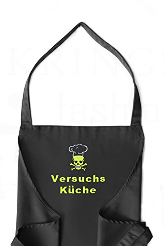 Latzschürze Versuchsküche, hochwertig bestickt, schwarz, Kochschürze, Küchenschürze, Schürze und Stickerei deutsche Produktion von KringsFashion