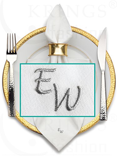 Stoffserviette mit Monogramm hochwertig bestickt, Serviettenfarbe weiß, Größe 50 x 50 cm Stickfarbe wählbar von Krings Fashion