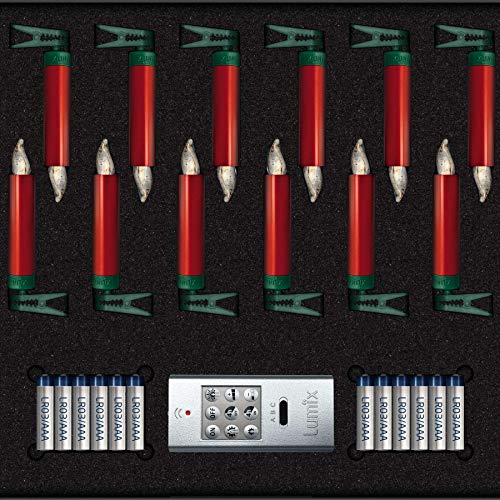 Lumix® LED kabellose Weihnachtsbaum Christbaumkerzen SuperLight Mini Metallic Rot von Hand lackiert 12er Basis-Set Warmweiß inkl. Fernbedienung 4h Ausschalt-Funktion 9cm 75546 von Lumix
