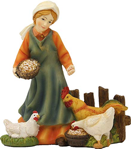Magd mit Hühner aus Polyresin, handbemalt. Für 11 cm. Krippenfiguren. von Krippenbau-Lewen
