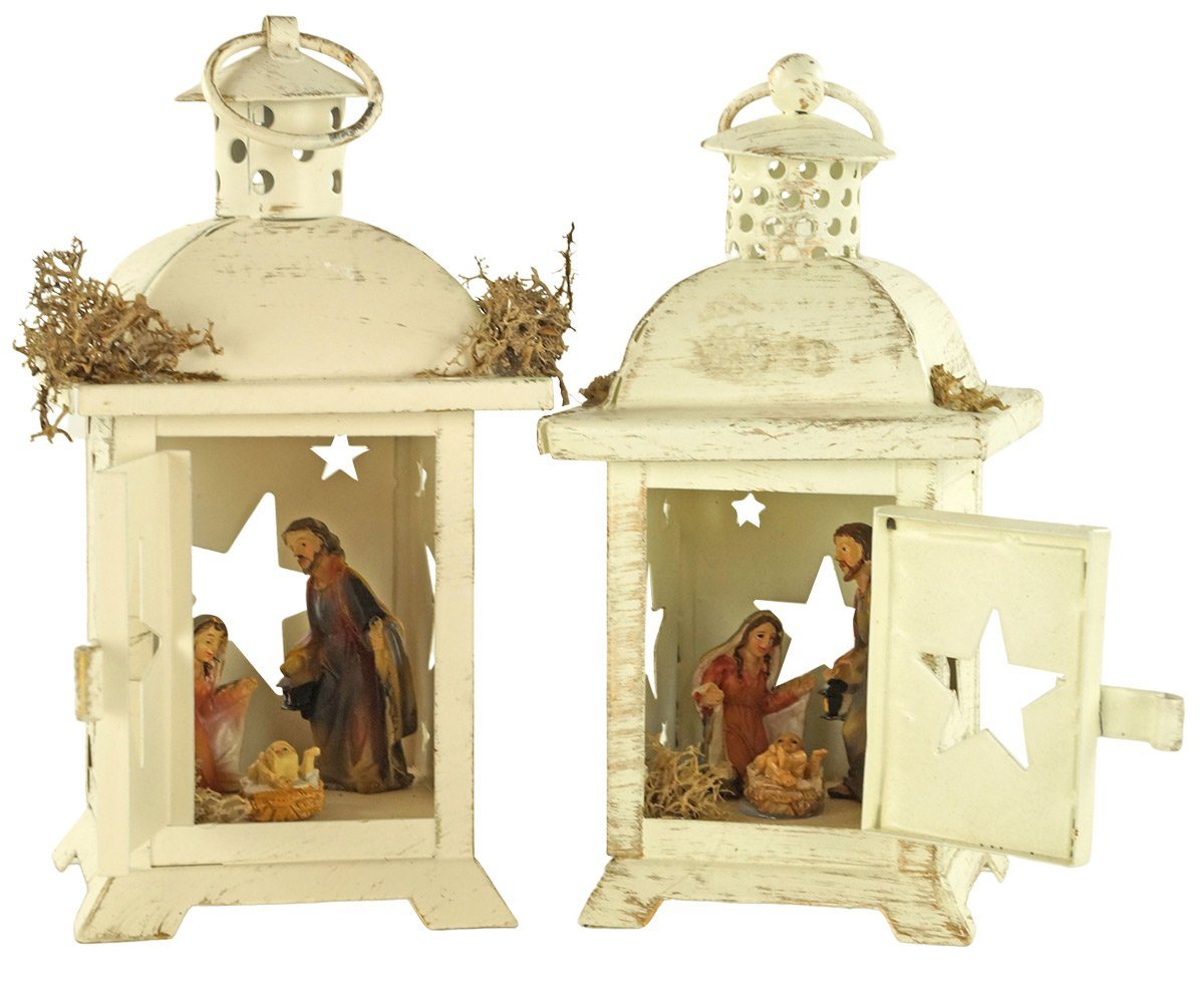 IKO Krippe Laternenkrippe 2er Set inkl. 3-tlg (2-tlg), 2-er Set, Handbemalte Figuren von IKO