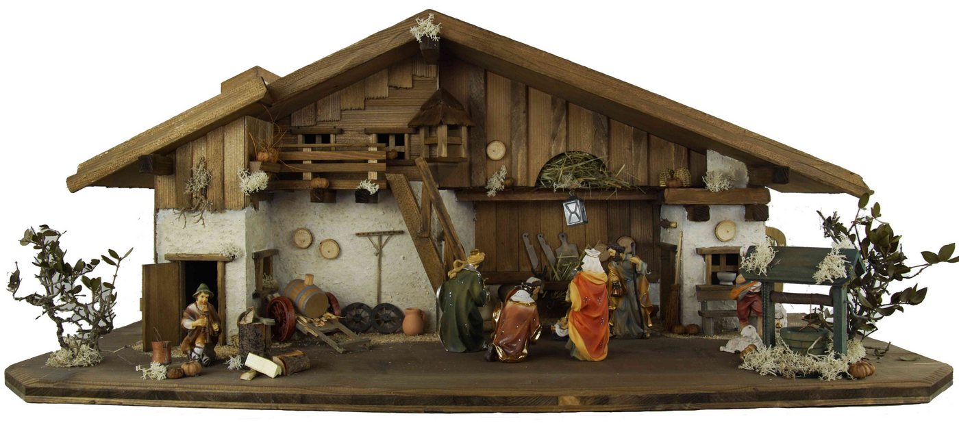 Krippenursel Krippe Weihnachtskrippe Gotthard inkl. Figurensatz K001 oder K002 (12-tlg), Handbemalte Figuren in klassischer Form von Krippenursel