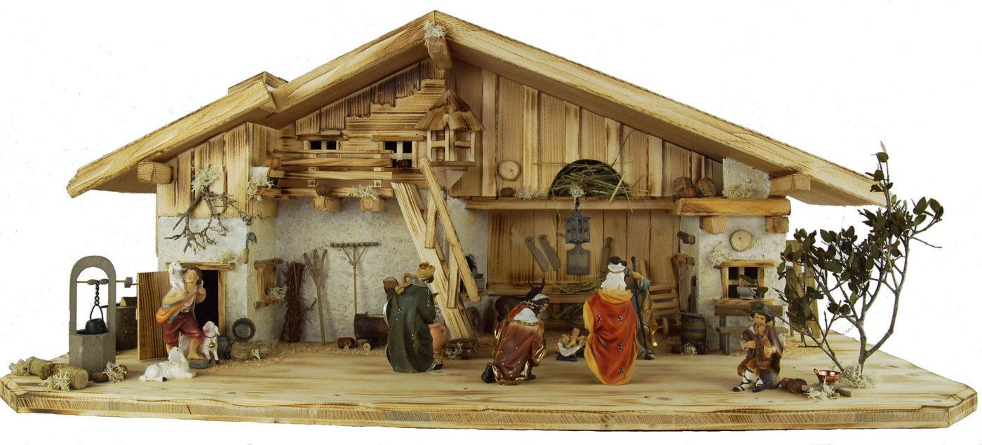 Krippenursel Krippe Weihnachtskrippe Gotthard inkl. Figurensatz K001 oder K002 (12-tlg), Handbemalte Figuren in klassischer Form von Krippenursel