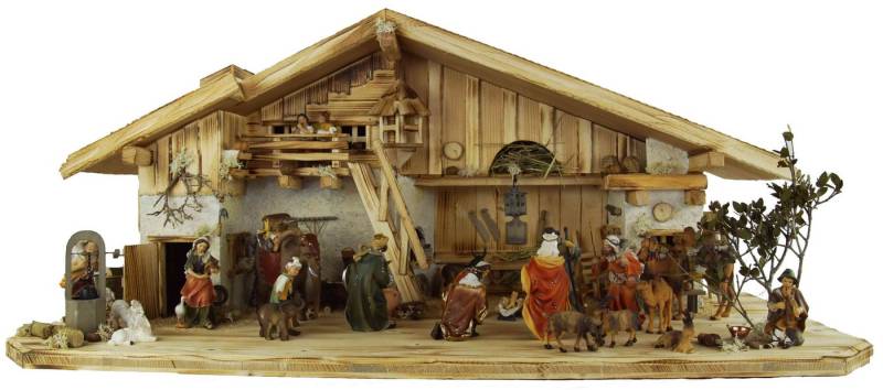 Krippenursel Krippe Weihnachtskrippe Gotthard inkl. Figurensatz K001 oder K002 (24-tlg), Handbemalte Figuren in klassischer Form von Krippenursel