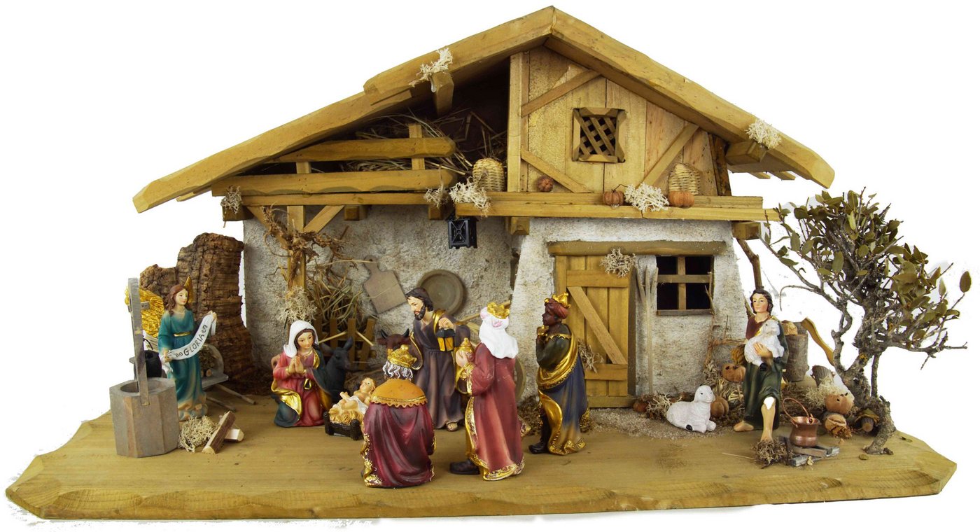 Krippenursel Krippe Weihnachtskrippe Olbernhau inkl. 11-tlg. Figurensatz K 604 (1-tlg), Handbemalte Figuren von Krippenursel