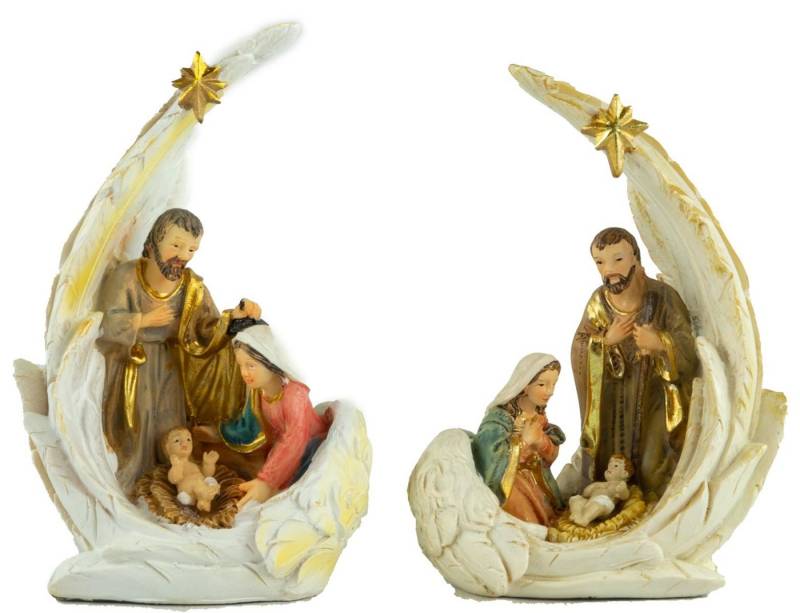 dekoprojekt Krippenfigur 2er Set Heilige Familie im Flügel (2 St., 2-tlg), handbemalte Krippenfiguren von dekoprojekt
