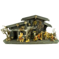 Prachtvolle Handgearbeitete Weihnachtskrippe Engelthal Dunkel Inkl. 12-Tlg. Figurensatz K 001, Maße Krippe Ca. 70 X 30 32 Figuren 11 cm von Krippenursel