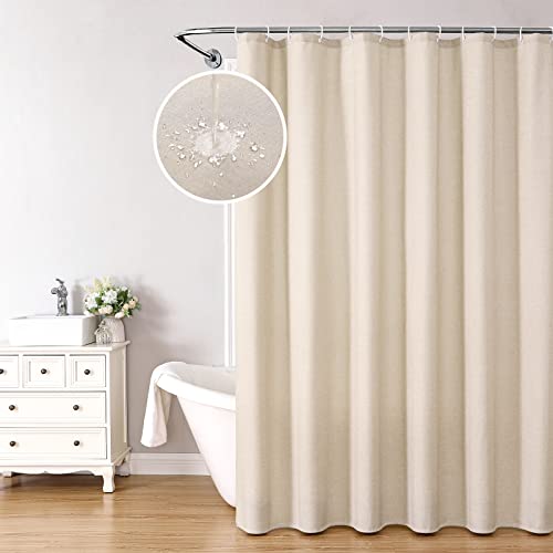 Krismile Duschvorhang in Leinenoptik – gewichteter Polyester-Tuch, Duschvorhang, Hotel, luxuriös, wasserdicht, 183x183 cm, Beige/Creme von Krismile