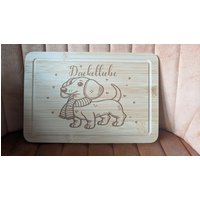 Holzbrett Frühstücksbrett Aus Bambusholz Dackelliebe Dackel Dachshund Liebe Hundefreunde Herzen Brettchen Hundeliebe Frühstücksbrettchen von KrissysHandmadeShop