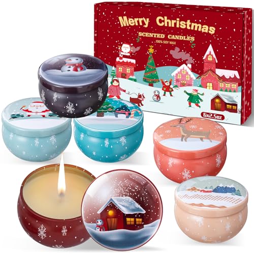 Duftkerzen Weihnachten Geschenkset,Tragbares Blech Geschenkset im 6er-Pack,Lange Brennstunden, Natürliches Sojawachs mit ätherischen Ölen Kerzen, Geschenk für Frauen, Unparfümiert Duftkerzen Weihnachten Geschenkset,Tragbares Blech Geschenkset im 6er-Pack,Lange Brennstunden, Natürliches Sojawachs mit ätherischen Ölen Kerzen, Geschenk für Frauen, Unparfümiert von Jaytesen