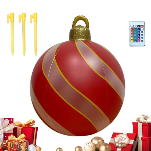 Krmoau Weihnachtskugel Aufblasbar 61 cm | Ball Christbaumschmuck Mit Lichtbeleuchtung | Große Weihnachtskugel Für Festliche Dekoration Im Garten Poolbereich Rasen Terrasse von Krmoau