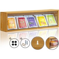 Teebeutel Aufbewahrungsbox Organizer - Teebox Mit Kippdeckel Zum Wand Aufhängen Teebeutelspender Natur Bambus Holz Braun 5 Fächer von KrockaZone
