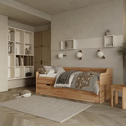 Krok Wood Massivholzbett mit zusätzlichem ausziehbarem Bett Modena in Buche 90x200 cm von Krok Wood